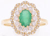1.13CT DIAMOND & AAA EMERALD 14KT YELLOW GOLD 3D OVAL & ROUND FLOWER LOVE RING