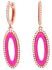 .56CT DIAMOND & PINK ENAMEL 14K ROSE GOLD 3D CLASSIC OVAL HUGGIE HANGING ARRINGS