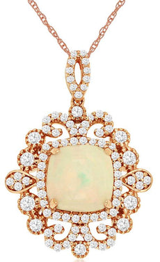 1.97CT DIAMOND & AAA OPAL 14KT ROSE GOLD SQUARE FLOWER FILIGREE FLOATING PENDANT