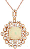 1.97CT DIAMOND & AAA OPAL 14KT ROSE GOLD SQUARE FLOWER FILIGREE FLOATING PENDANT