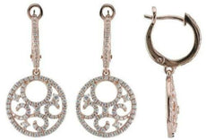 .90CT DIAMOND 14KT ROSE GOLD CIRCULAR OPEN FILIGREE LEVERBACK HANGING EARRINGS