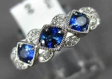 .76CT DIAMOND & AAA SAPPHIRE 14KT WHITE GOLD 3D 3 STONE FILIGREE ANIVERSARY RING