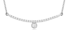 ESTATE .20CT DIAMOND 14KT WHITE GOLD 3D CLASSIC SOLITAIRE BAR LOVE NECKLACE