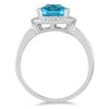 1.88CT DIAMOND & AAA BLUE TOPAZ 14KT WHITE GOLD CUSHION & ROUND SQUARE HALO RING