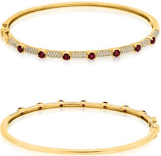 1.27CT DIAMOND & AAA RUBY 14KT YELLOW GOLD 3D BY THE YARD CUFF BANGLE BRACELET