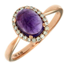 1.44CT DIAMOND & AAA AMETHYST 14K ROSE GOLD OVAL & ROUND CABOCHON HALO LOVE RING