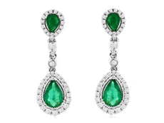 1.37CT DIAMOND & AAA EMERALD 14K WHITE GOLD FILIGREE CHANDELIER HANGING EARRINGS