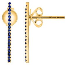 ESTATE .19CT AAA SAPPHIRE 14KT YELLOW GOLD 3D CLASSIC BAR FUN HANGING EARRINGS