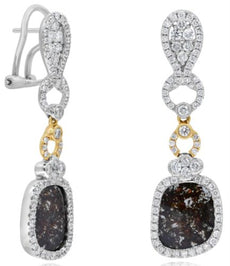 LARGE 5.59CT WHITE & SLICE DIAMOND 18K 2 TONE GOLD 3D TEAR DROP HANGING EARRINGS