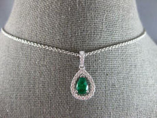 .91CT DIAMOND & AAA EMERALD 18KT WHITE GOLD PEAR SHAPE & ROUND FLOATING PENDANT