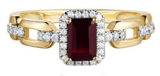 .58CT DIAMOND & AAA RUBY 14KT YELLOW GOLD 3D EMERALD CUT & ROUND ENGAGEMENT RING