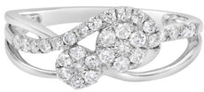 .48CT DIAMOND 14K WHITE GOLD 3D CLASSIC DOUBLE FLOWER LOVE KNOT CRISS CROSS RING