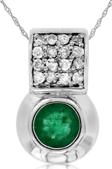 .63CT DIAMOND & AAA EMERALD 14KT WHITE GOLD 3D BEZEL SQUARE FUN FLOATING PENDANT