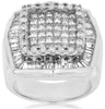 LARGE 3.50CT DIAMOND 14KT WHITE GOLD ROUND PRINCESS & BAGUETTE SQUARE MENS RING