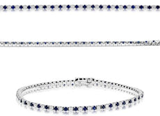 2.25CT DIAMOND & AAA SAPPHIRE 14KT WHITE GOLD 3D ROUND ETERNITY TENNIS BRACELET