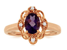 .74CT DIAMOND & AAA AMETHYST 14KT ROSE GOLD 3D OVAL & ROUND MULTI HEART FUN RING