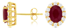 2.40CT DIAMOND & AAA RUBY 14KT YELLOW GOLD 3D OVAL & ROUND FLOWER STUD EARRINGS