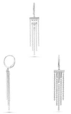 .45CT DIAMOND 14KT WHITE GOLD 3D ROUND & BAGUETTE MULTI ROW LEVERBACK EARRINGS