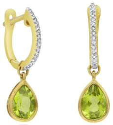 1.30CT DIAMOND & AAA LEMON QUARTZ 14K YELLOW GOLD 3D PEAR SHAPE & ROUND EARRINGS