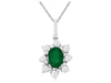 1.17CT DIAMOND & AAA EMERALD 14K WHITE GOLD OVAL & ROUND FLOWER FLOATING PENDANT