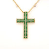 LARGE 1.66CT DIAMOND & AAA EMERALD 18KT YELLOW GOLD 3D CROSS FLOATING PENDANT