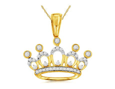 ESTATE .16CT DIAMOND 14KT YELLOW GOLD 3D ROYALTY CROWN FLOATING PENDANT