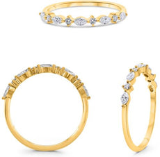 .27CT DIAMOND 14KT YELLOW GOLD ROUND & MARQUISE SEMI ETERNITY ANNIVERSARY RING