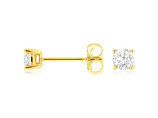 ESTATE .50CT DIAMOND 14KT YELLOW GOLD 3D ROUND CLASSIC FOUR PRONG STUD EARRINGS