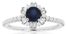 1.15CT DIAMOND & AAA SAPPHIRE 14KT WHITE GOLD 3D ROUND & BAGUETTE BALLERINA RING