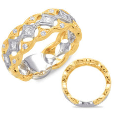.43CT DIAMOND 14K 2 TONE GOLD 3D ROUND & PRINCESS OPEN FILIGREE ANNIVERSARY RING