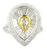 LARGE 3.34CT DIAMOND 18KT 2 TONE GOLD PEAR SHAPE BAGUETTE & ROUND TEAR DROP RING