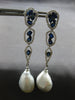 ESTATE EXTRA LARGE 4.38CT AAA SAPPHIRE & SOUTH SEA PEARL 18K WHITE GOLD EARRINGS