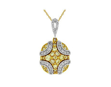 .76CT WHITE & FANCY YELLOW DIAMOND 14KT 2 TONE GOLD PAVE FILIGREE SQUARE PENDANT