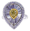 LARGE 3.40CT WHITE & FANCY YELLOW DIAMOND 18KT 2 TONE GOLD 3D TEAR DROP FUN RING