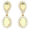 4.10CT DIAMOND & AAA OPAL 14KT YELLOW GOLD OVAL & ROUND FLOWER HANGING EARRINGS