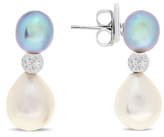 AAA SOUTH SEA & TAHITIAN PEARL 14/18K WHITE GOLD 3D CLASSIC FUN HANGING EARRINGS
