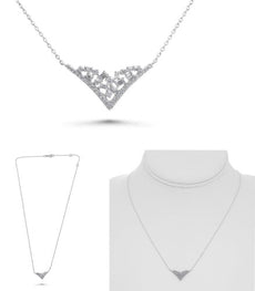 .31CT DIAMOND 14KT WHITE GOLD ROUND & BAGUETTE CLUSTER V SHAPE FUN LOVE NECKLACE