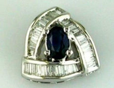 .56CT DIAMOND & AAA SAPPHIRE 14KT WHITE GOLD OVAL & BAGUETTE TRIANGULAR PENDANT