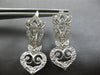 LARGE .60CT DIAMOND 14KT WHITE GOLD 3D HEART FILIGREE LEVERBACK HANGING EARRINGS