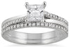 ESTATE 1.0CT DIAMOND 14KT WHITE GOLD 3D CLASSIC PRINCESS & ROUND ENGAGEMENT RING