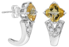 1.84CT DIAMOND & AAA CITRINE 14KT WHITE GOLD 3D FLOWER UMBRELLA HANGING EARRINGS