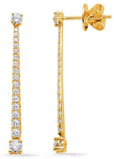 .82CT DIAMOND 14KT YELLOW GOLD DOUBLE SOLITAIRE GRADUATING BAR HANGING EARRINGS