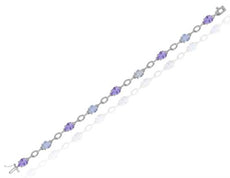 5.50CT DIAMOND & AAA PINK & GREEN AMETHYST 14KT WHITE GOLD LINK TENNIS BRACELET