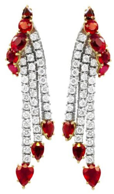 22.4CT DIAMOND & AAA RUBY 18K YELLOW GOLD & PLATINUM CHANDELIER HANGING EARRINGS