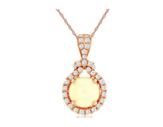 1.09CT DIAMOND & AAA OPAL 14KT ROSE GOLD ROUND HALO TEAR DROP FLOATING PENDANT