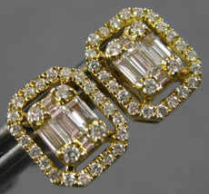 .54CT DIAMOND 14K YELLOW GOLD ROUND & BAGUETTE SQUARE HALO OCTAGON STUD EARRINGS