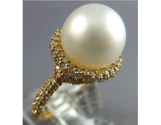 .85CT DIAMOND & AAA SOUTH SEA PEARL 18KT YELLOW GOLD CLASSIC SOLITAIRE HALO RING