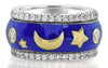 1.38CT DIAMOND & BLUE ENAMEL 18KT 2 TONE GOLD 3D MULTI FLOWER ANNIVERSARY RING