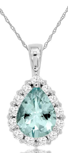 1.2CT DIAMOND & AAA AQUAMARINE 14KT WHITE GOLD PEAR SHAPE & ROUND HALO PENDANT