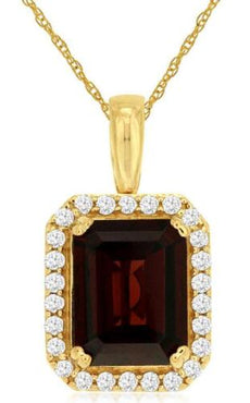 2.70CT DIAMOND & AAA GARNET 14KT YELLOW GOLD 3D EMERALD CUT & ROUND HALO PENDANT